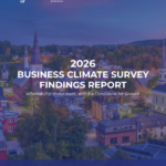 2026 Business Climate Survey Findings Report cover featuring a Vermont downtown, with the Vermont Futures Project and Vermont Chamber of Commerce logos and the subtitle “Affordability, Investment, and the Conditions for Growth.”