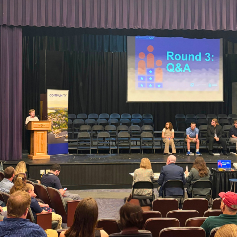 The winner of the 2026 National Civics Bee Vermont State Finals presents their essay to the judges