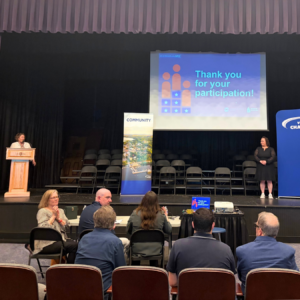 The emcee gives closing remarks at the 2026 National Civics Bee Vermont State Finals