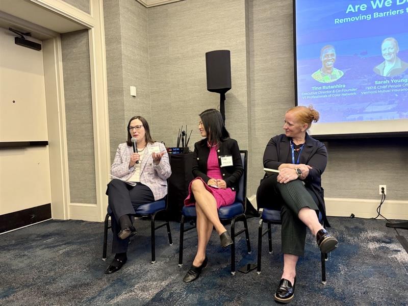 Mary Broadworth, Becky Fu von Trapp, and Sarah Young speaking at the Vermont Solutions Summit