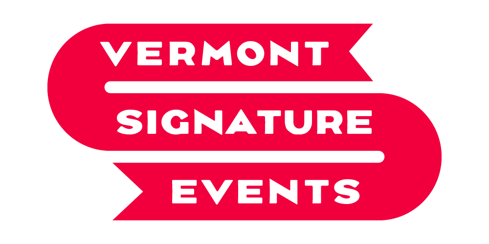 A bright red logo that says Vermont Signature Events