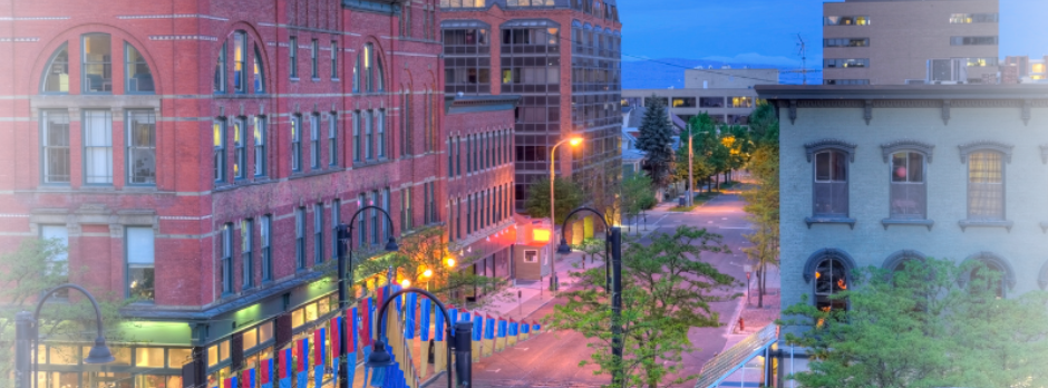 Downtown Burlington at dusk