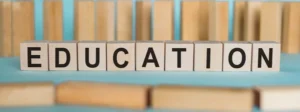 Small wooden blocks spelling out "education"